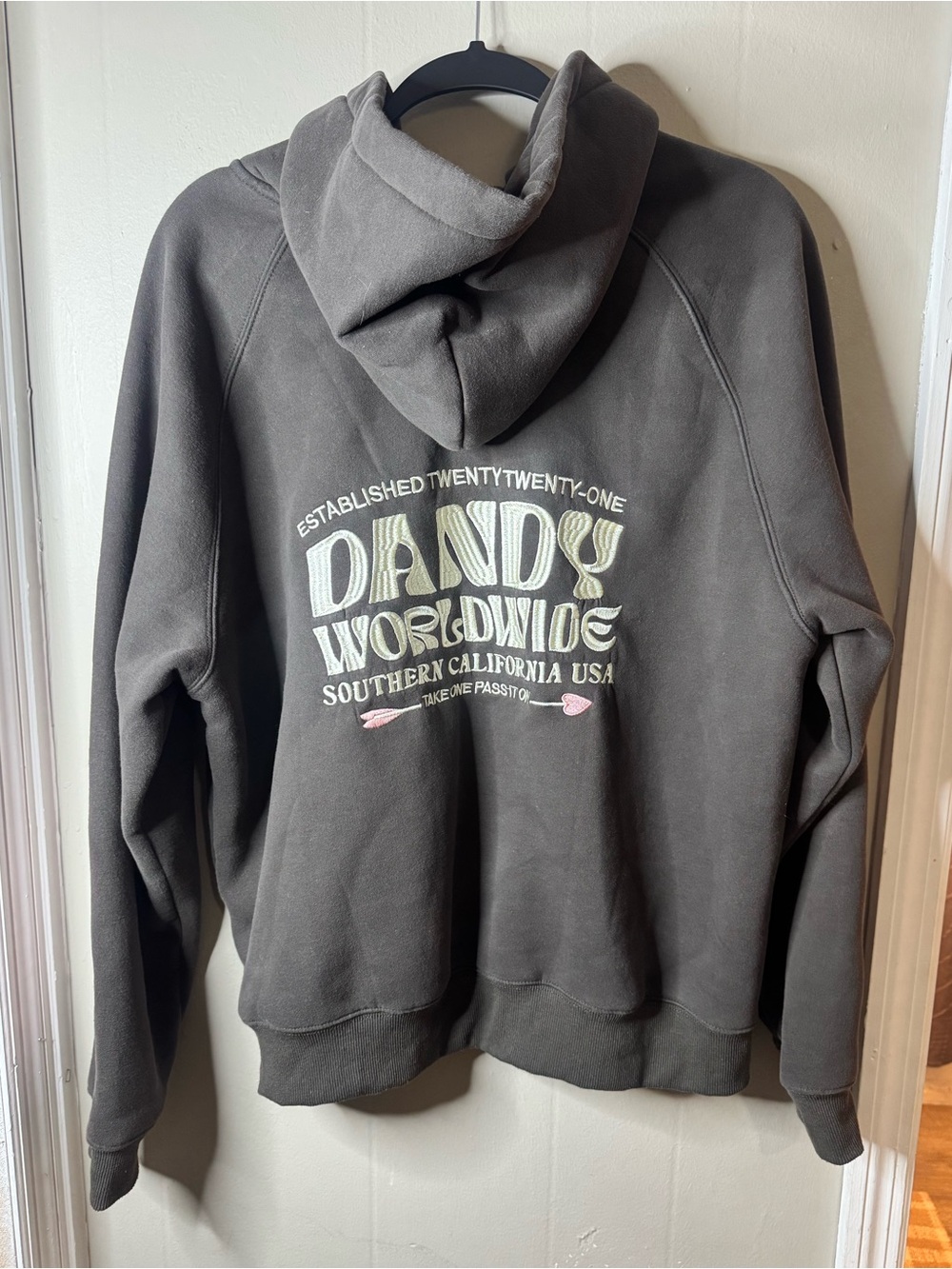 Dandy Worldwide Heart on My Sleeve Oversized Lux Hoodie in Charcoal Gray Small